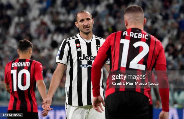 Giorgio Chiellini of Juventus reacts during the Serie A match between Juventus and AC Milan at the Allianz Stadium in Turin, Italy on September 19,...