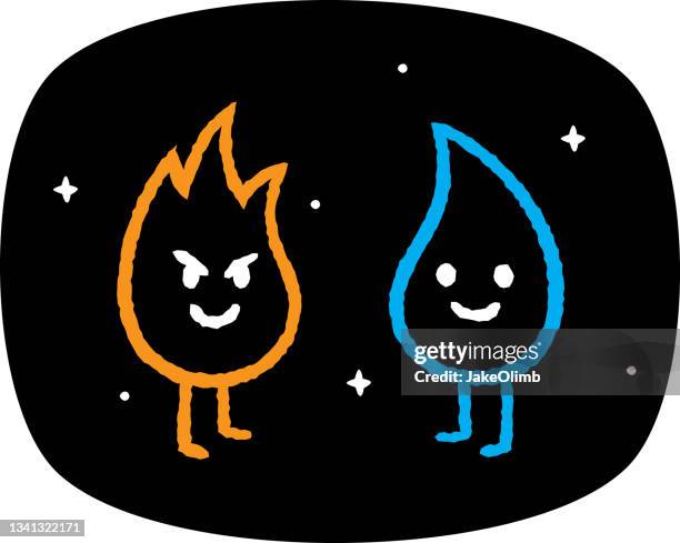 fire vs water doodle 2 - fire emoji stock illustrations