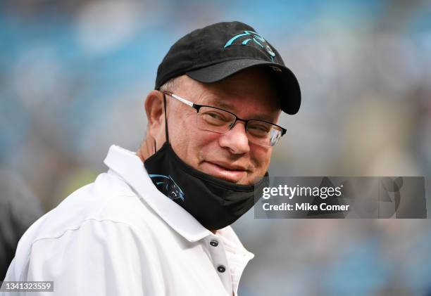 Owner David Tepper of the Carolina Panthers during the game against the New Orleans Saints at Bank of America Stadium on September 19, 2021 in...