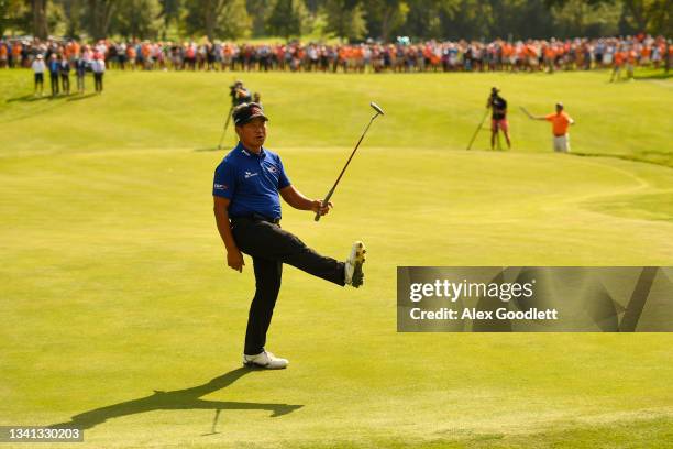 Choi of South Korea reacts after missing a putt in sudden death playoff during the final round of the Sanford International Presented by Cambria at...