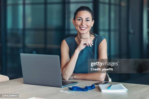 businesswoman - notebook smiling business foto e immagini stock