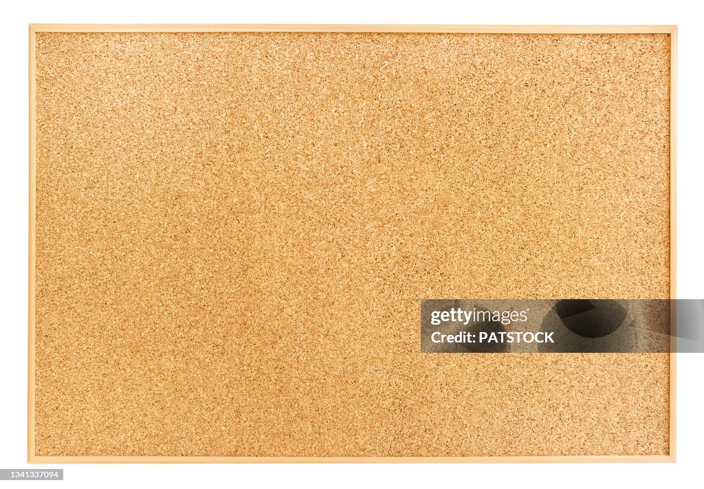 Framed corkboard isolated on white background.