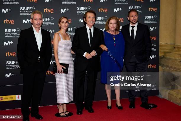 Jacobo Martos, Alejandra Martos, Singer Raphael, wife Natalia Figueroa and Manuel Martos attend "Raphaelismo" premiere during 69th San Sebastian...