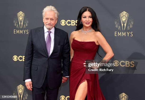 Michael Douglas and Catherine Zeta-Jones attend the 73rd Primetime Emmy Awards at L.A. LIVE on September 19, 2021 in Los Angeles, California.