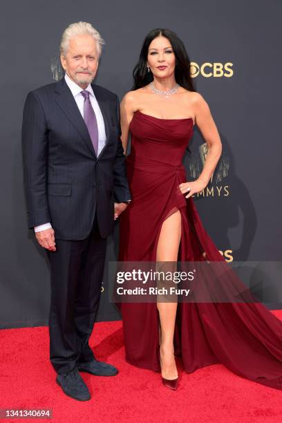 Michael Douglas and Catherine Zeta-Jones attend the 73rd Primetime Emmy Awards at L.A. LIVE on September 19, 2021 in Los Angeles, California.