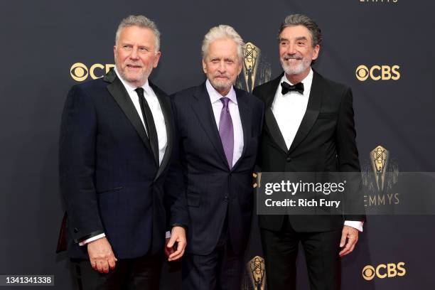 Paul Reiser, Michael Douglas, and Chuck Lorre attend the 73rd Primetime Emmy Awards at L.A. LIVE on September 19, 2021 in Los Angeles, California.
