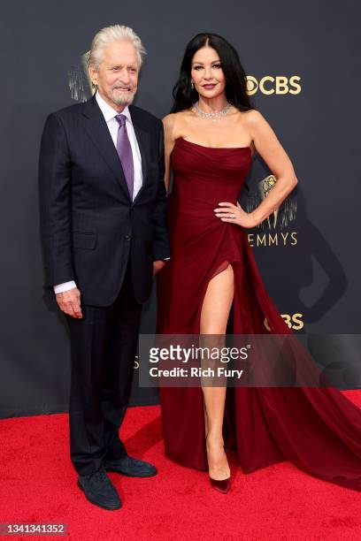 Michael Douglas and Catherine Zeta-Jones attend the 73rd Primetime Emmy Awards at L.A. LIVE on September 19, 2021 in Los Angeles, California.