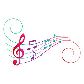 Colorful music notes on white background, design elements, vector illustration.