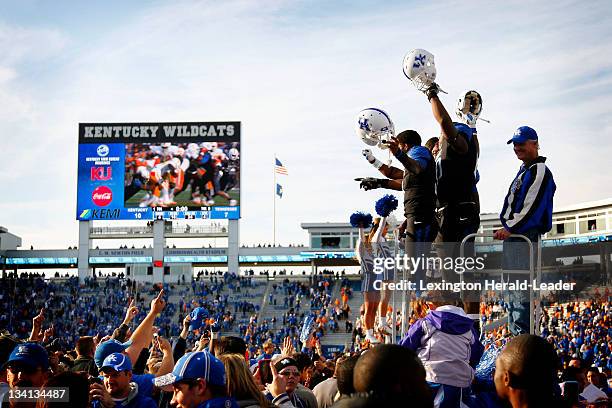 Kentucky players and fans celebrate after a victory over Tennessee on Saturday, November 16 in Lexington, Kentucky.