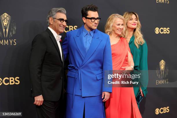 Eugene Levy, Dan Levy, Catherine O'Hara, and Annie Murphy attend the 73rd Primetime Emmy Awards at L.A. LIVE on September 19, 2021 in Los Angeles,...