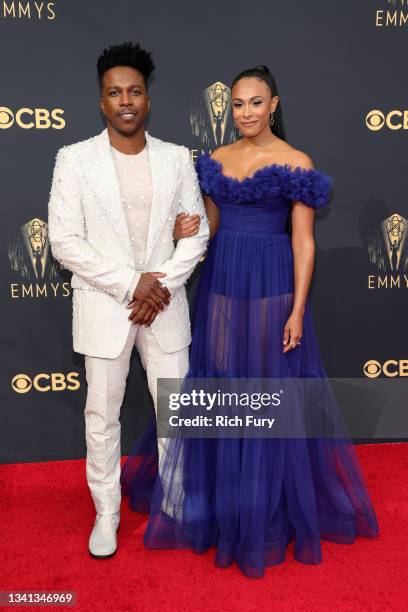 Leslie Odom Jr. And Nicolette Robinson attend the 73rd Primetime Emmy Awards at L.A. LIVE on September 19, 2021 in Los Angeles, California.