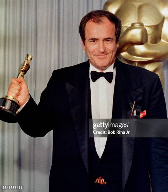 Academy Award winner for Best Director Bernardo Bertolucci backstage with his Oscar Award, April 11,1988 in Los Angeles, California.