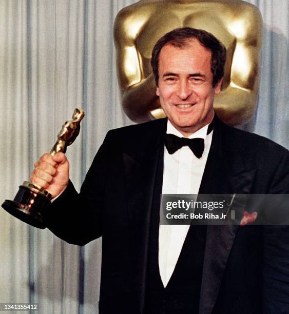 Academy Award winner for Best Director Bernardo Bertolucci backstage with his Oscar Award, April 11,1988 in Los Angeles, California.