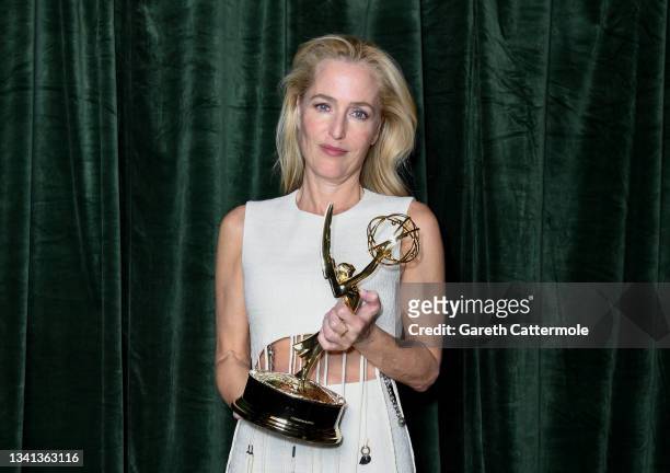 Gillian Anderson with her Emmy award for 'Outstanding Supporting Actress for a Drama Series', at the "The Crown" 73rd Primetime Emmys Celebration at...
