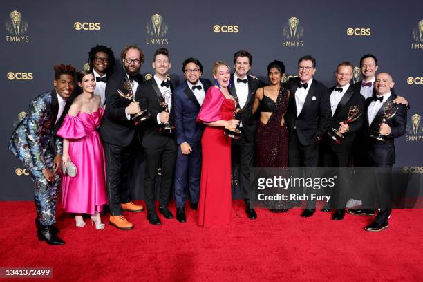 Stephen Colbert and cast and crew members, winners of the Outstanding Variety Special award for 'Stephen Colbert's Election Night 2020: Democracy's...