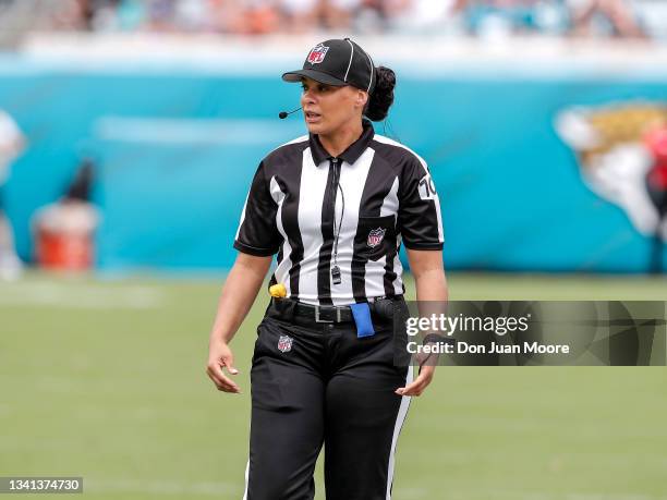 Line Judge Maia Chaka during the game with the Jacksonville Jaguars playing against the Denver Broncos at TIAA Bank Field on September 19, 2021 in...