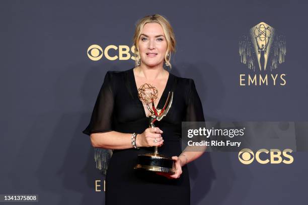 Kate Winslet, winner of the Outstanding Lead Actress in a Limited or Anthology Series or Movie award for 'Mare Of Easttown,' poses in the press room...