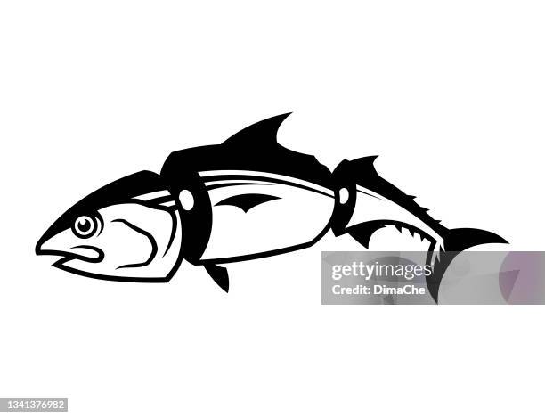 stockillustraties, clipart, cartoons en iconen met sliced tuna fish silhouette - fillet