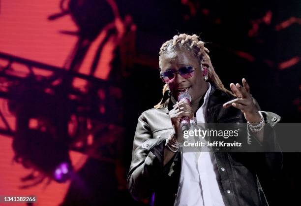 Young Thug performs onstage during the 2021 Life Is Beautiful Music & Art Festival on September 19 2021 in Las Vegas, Nevada.