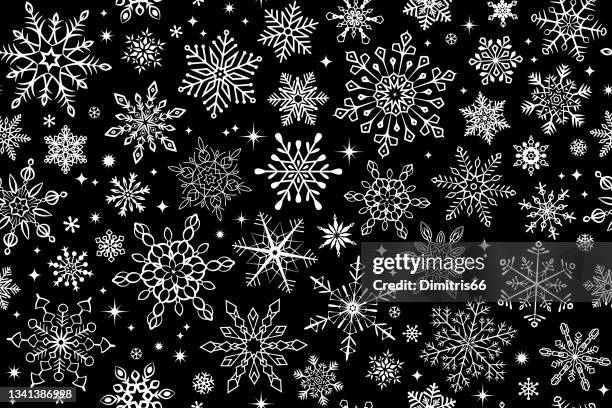 ilustrações de stock, clip art, desenhos animados e ícones de seamless snowflake background - black and white christmas