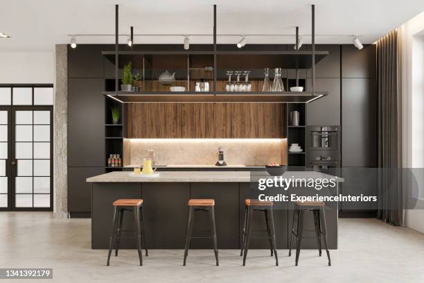 modern office space kitchen interior - kitchen stockfoto's en -beelden