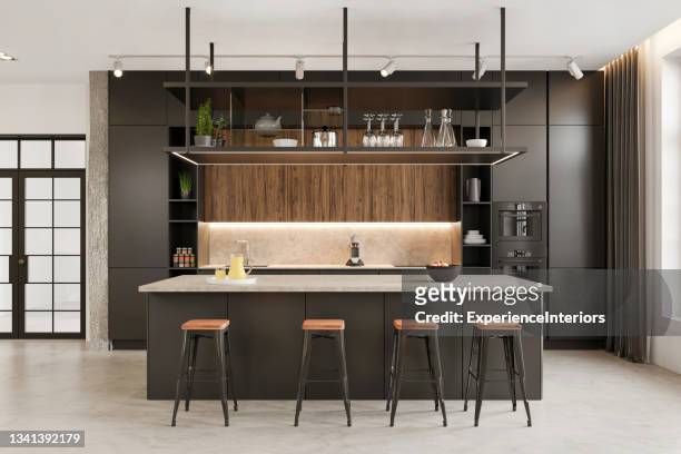 modern office space kitchen interior - modern kitchen stock pictures, royalty-free photos & images