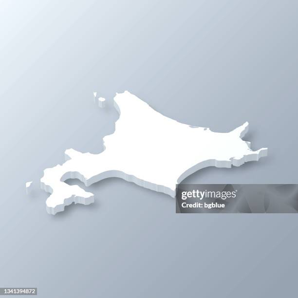 ilustrações, clipart, desenhos animados e ícones de mapa 3d de hokkaido em fundo cinza - hokkaido