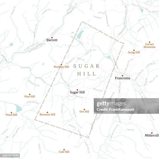nh grafton sugar hill vector road map - franconia new hampshire stock illustrations