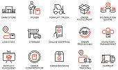 Vector Set of Linear Icons Related to Tracking Order, Shipping and Express Delivery Process. Mono line pictograms and infographics design elements - part 2