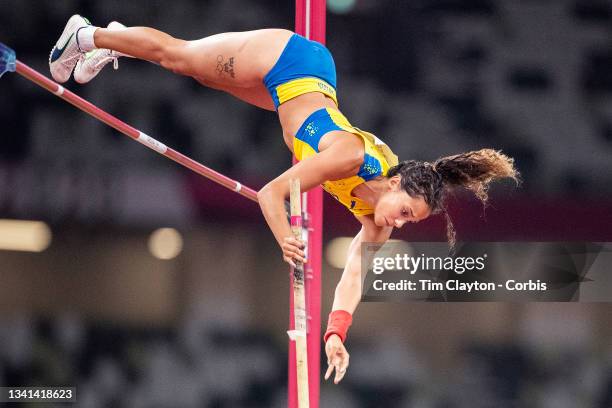 August 2: Angelica Bengtsson of Sweden in action during the Women's Pole Vault Qualification at the Olympic Stadium during the Tokyo 2020 Summer...