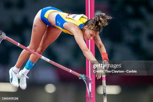 August 2: Angelica Bengtsson of Sweden in action during the Women's Pole Vault Qualification at the Olympic Stadium during the Tokyo 2020 Summer...