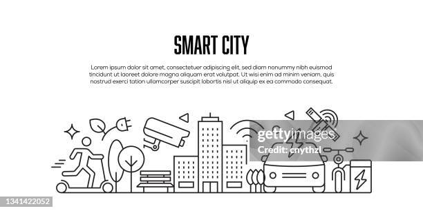 smart city related modern line style banner design - smart city stock illustrations