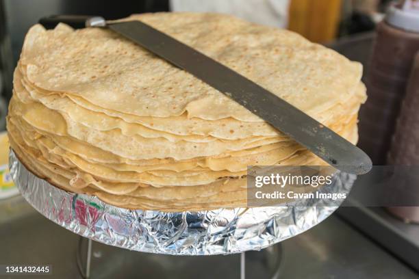 french pancakes or crepes, paris, france - santa pancakes stock pictures, royalty-free photos & images