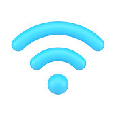 Blue wifi sign 3d icon. Hotspot for digital and online coverage