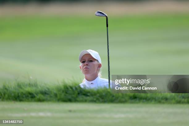 Cloe Frankish of England plays her third shot on the 17th hole during the Rose Ladies Series at North Hants Golf Club on September 20, 2021 in Fleet,...