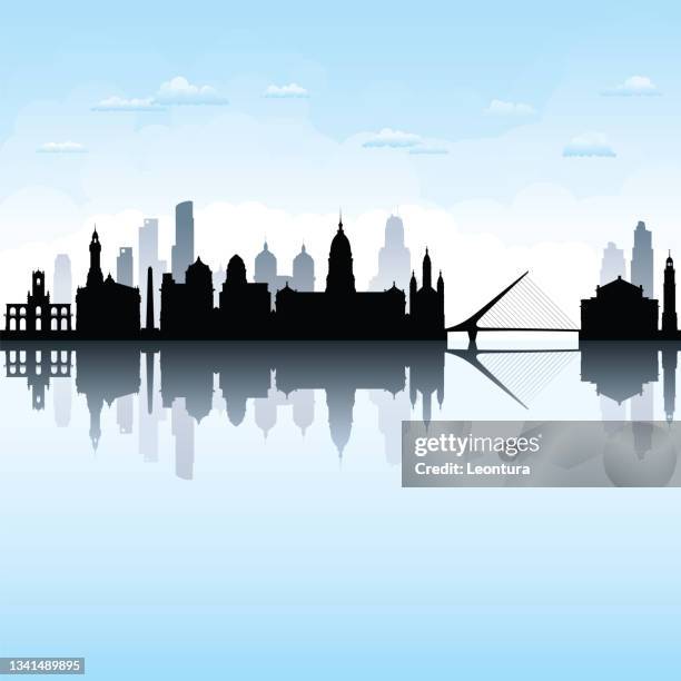 buenos aires skyline silhouette (all buildings are complete, moveable and highly detailed) - obelisco de buenos aires stock illustrations