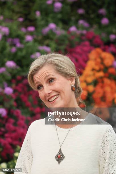 Sophie Countess of Wessex at the Queen’s Green Canopy Garden, which highlights the importance of trees and woodlands to the environment during a...