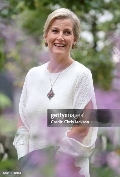 Sophie Countess of Wessex at the Queen’s Green Canopy Garden, which highlights the importance of trees and woodlands to the environment during a...