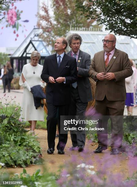 Sophie Countess of Wessex and Prince Edward, Earl of Wessex at the Queen’s Green Canopy Garden, which highlights the importance of trees and...