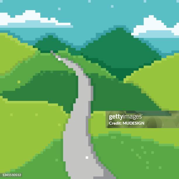 pixel scene with a landscape - number 16 stock illustrations