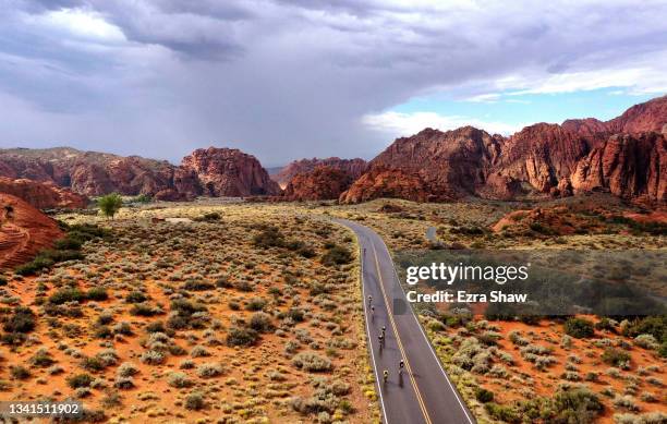 Athletes ride through Snow Canyon State Park during the IRONMAN 70.3 World Championship on September 18, 2021 in St George, Utah.