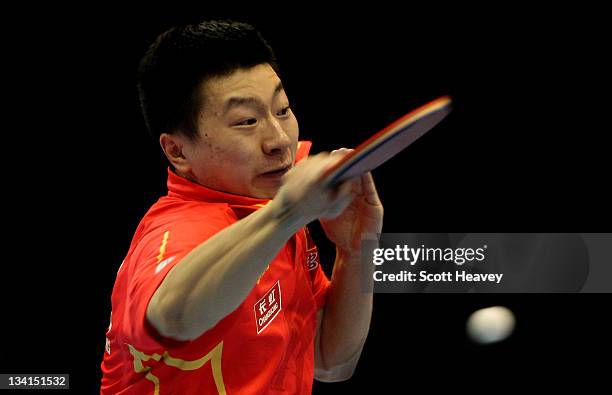 Ma Long of China in action against Wang Hao during the Men's Singles Semi Final match during day four of the ITTF Pro Tour Table Tennis Grand Finals...