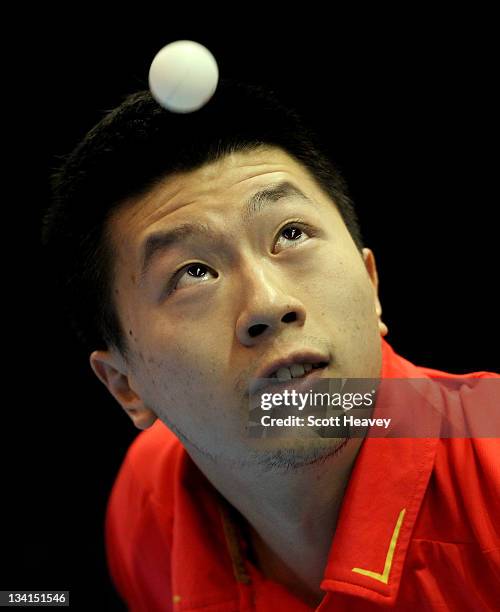 Ma Long of China in action against Wang Hao during the Men's Singles Semi Final match during day four of the ITTF Pro Tour Table Tennis Grand Finals...