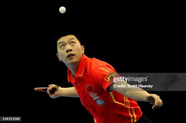 Ma Long of China in action against Wang Hao during the Men's Singles Semi Final match during day four of the ITTF Pro Tour Table Tennis Grand Finals...