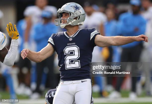 Greg Zuerlein of the Dallas Cowboys at SoFi Stadium on September 19, 2021 in Inglewood, California.