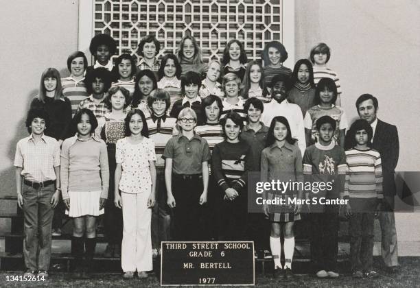 Guitarist Slash in his 6th grade class photo from Third Street School in 1977 in Los Angeles, California.