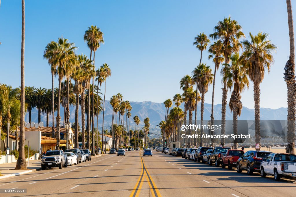 Highway along the beach in Santa Barbara, California, USA