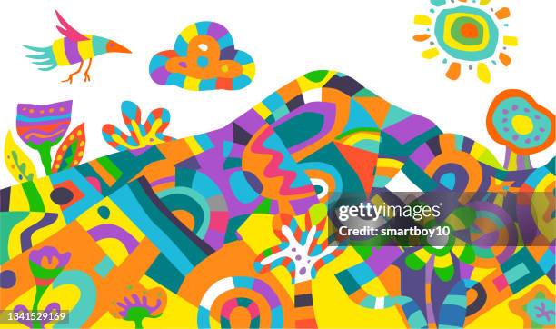 abstract fantasy landscape - patchwork stock illustrations