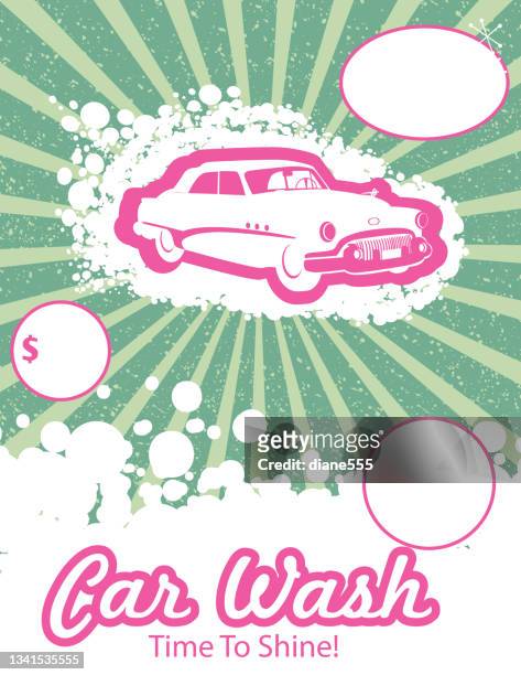 retro style autowaschanzeige - car wash stock-grafiken, -clipart, -cartoons und -symbole