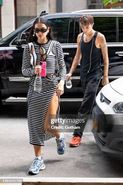 Dua Lipa and Anwar Hadid are seen in Midtown on September 20, 2021 in New York City.